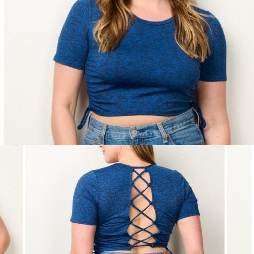 NWT 3X Blue Lace Up Sexy Crop Top *Boutique